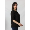 SB-073 KOLU APOLETLİ YAKASI DÜĞME AKSESUARLI GİZLİ PİLELİ KETEN KADIN BÜYÜK BEDEN SİYAH BLUZ  