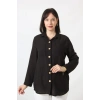 SB-077 SİYAH PAMUK KETEN KOLU APOLETLİ İKİ CEPLİ KADIN BÜYÜK BEDEN GÖMLEK