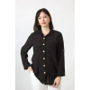 SB-077 SİYAH PAMUK KETEN KOLU APOLETLİ İKİ CEPLİ KADIN BÜYÜK BEDEN GÖMLEK