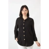 SB-077 SİYAH PAMUK KETEN KOLU APOLETLİ İKİ CEPLİ KADIN BÜYÜK BEDEN GÖMLEK