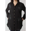 SB-092 SİYAH GÜMÜŞ YALDIZLI GÜNEŞ DESENLİ KOLU APOLETLİ YANDAN CEPLİ  TUNİK GÖMLEK KADIN BÜYÜK BEDEN 