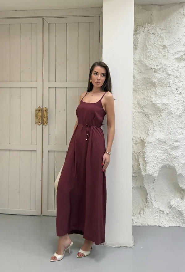Bordo Modal Askılı Elbise