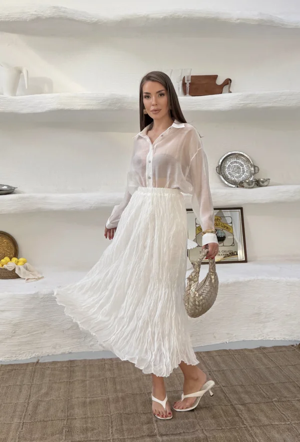 Beyaz Kraşlı Etek Gömlek Takım