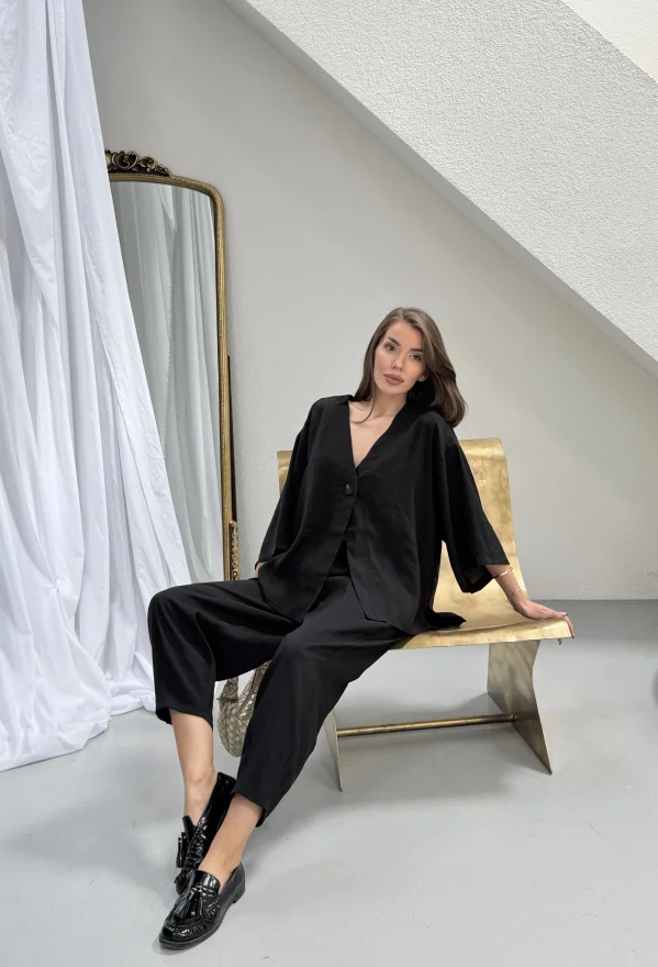 Siyah Modal Oversize Bluz Pantolon Takım