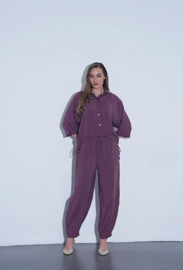 Mürdüm Modal Gömlek Pantolon Takım