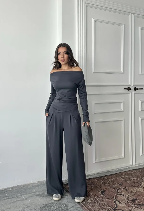 Antrasit Omuz Detaylı Büzgülü Modal Takım