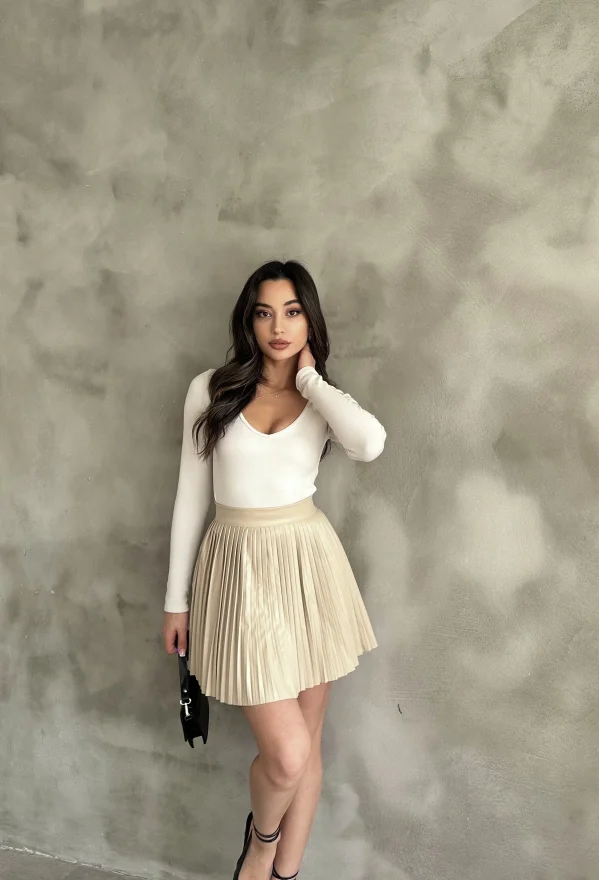 Bej Deri Pilise Etek