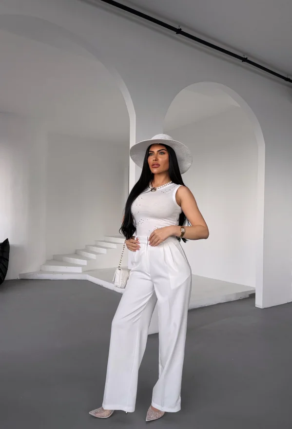 Beyaz Atlas Palazzo Pantolon