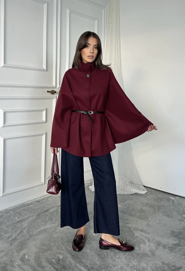 Bordo Kaşe Kemerli Panço