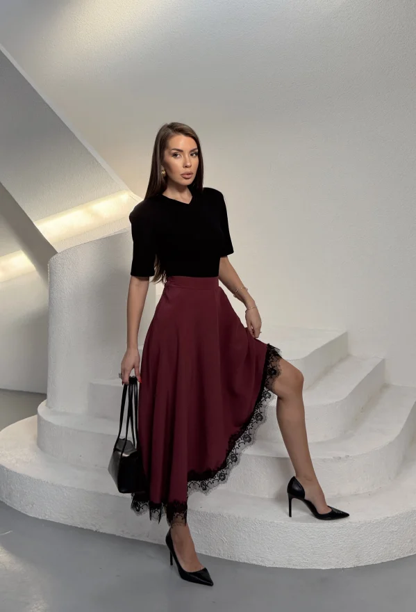 Bordo Modal Dantelli Etek