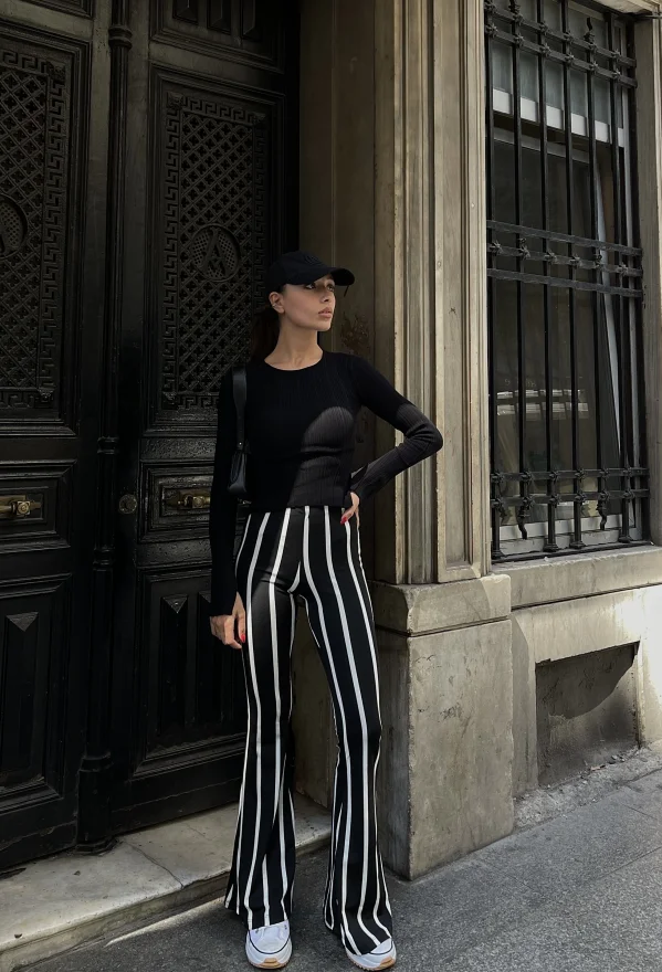 Çizgili İspanyol Paça Pantolon