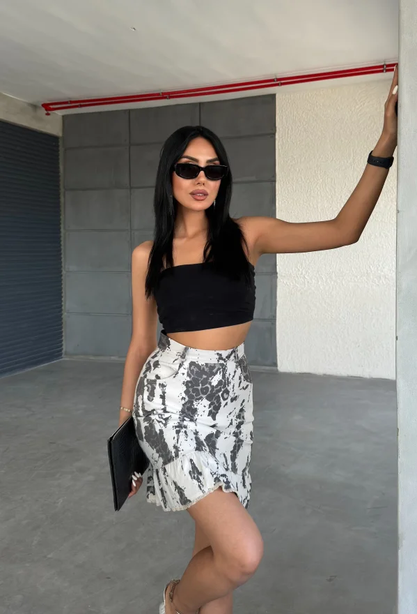 Gri Leopar Desenli Etek