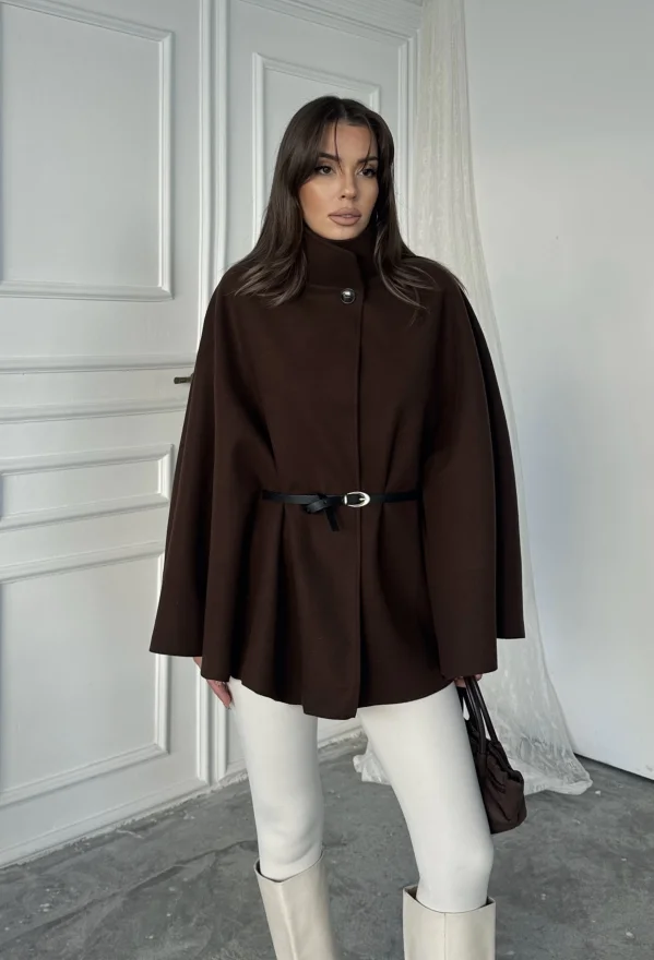 Kahve Kaşe Kemerli Panço