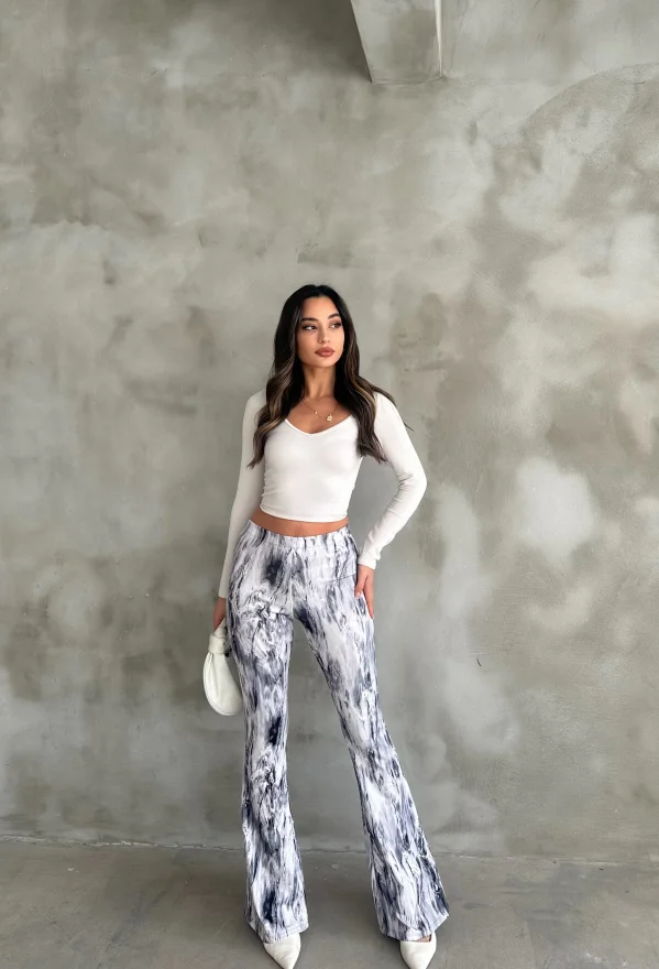 Mermer Desen İspanyol Paça Pantolon