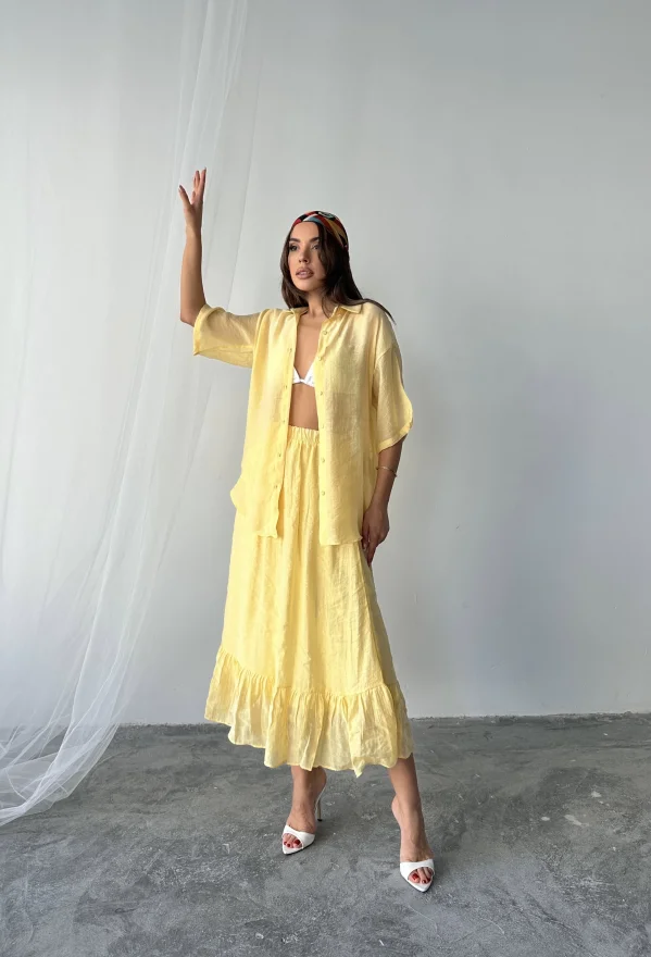 Sarı Oversize Gömlek Etek Takım