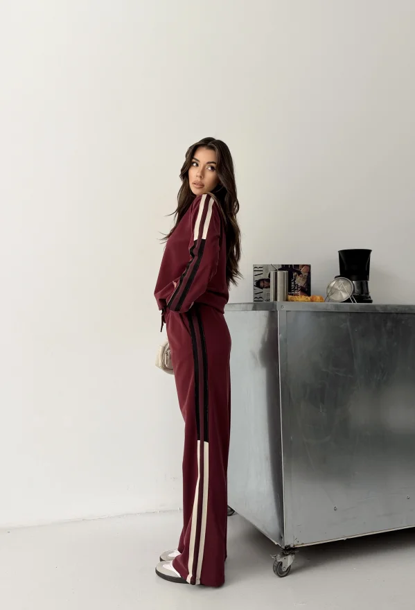 Bordo Şerit Detay Double İnterlok Takım