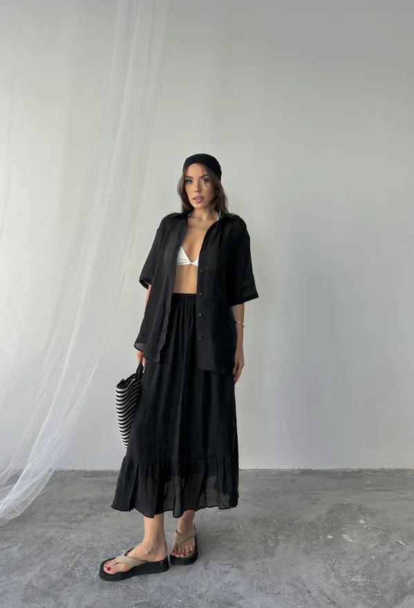 Siyah Oversize Gömlek Etek Takım