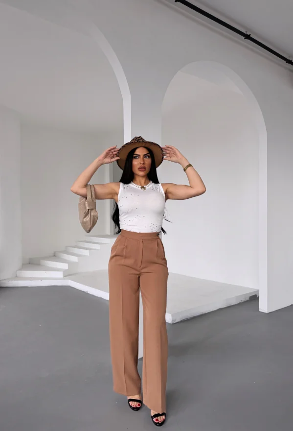 Vizon Kemer Detaylı Atlas Palazzo Pantolon