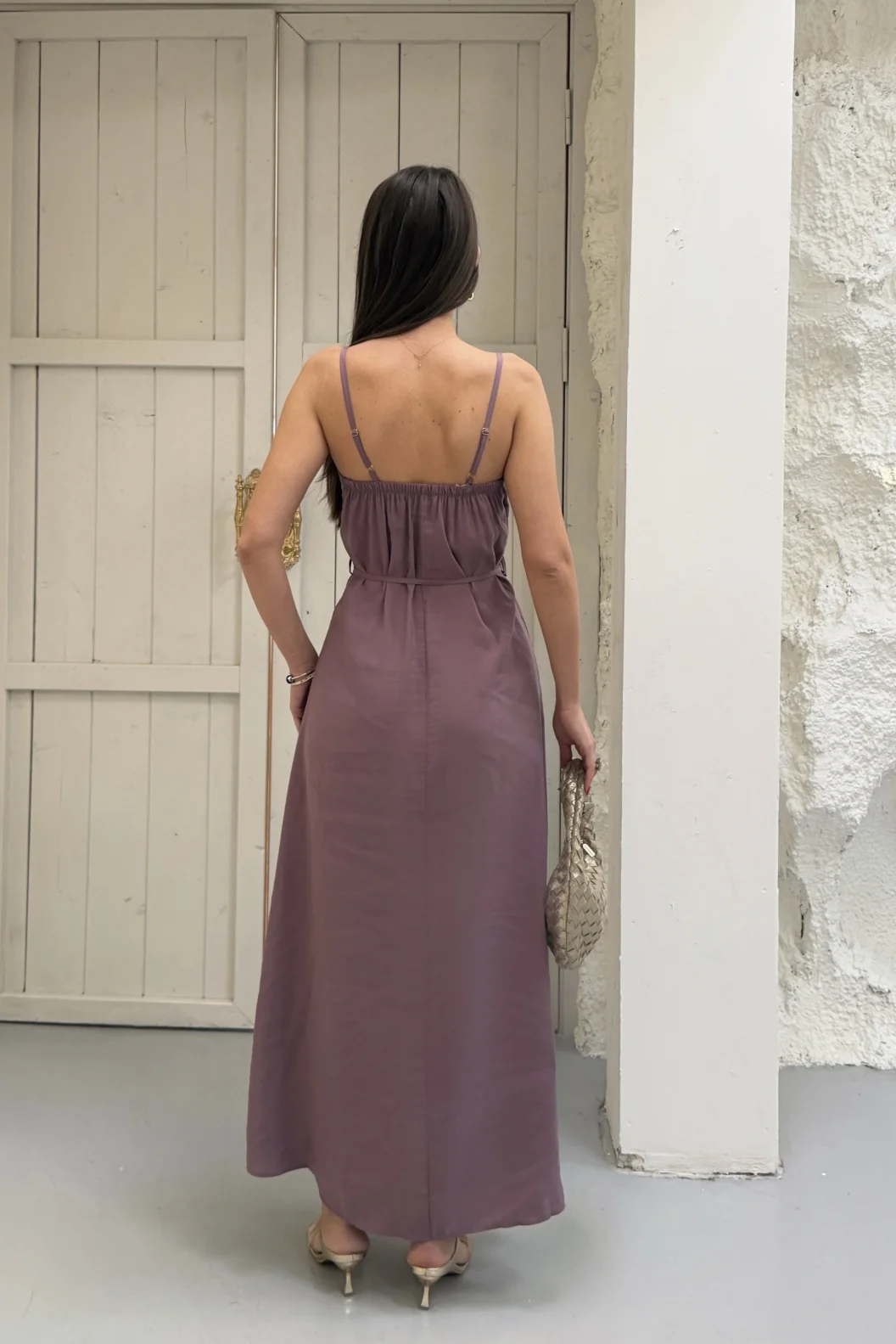 Toz Pembe Modal Askılı Elbise