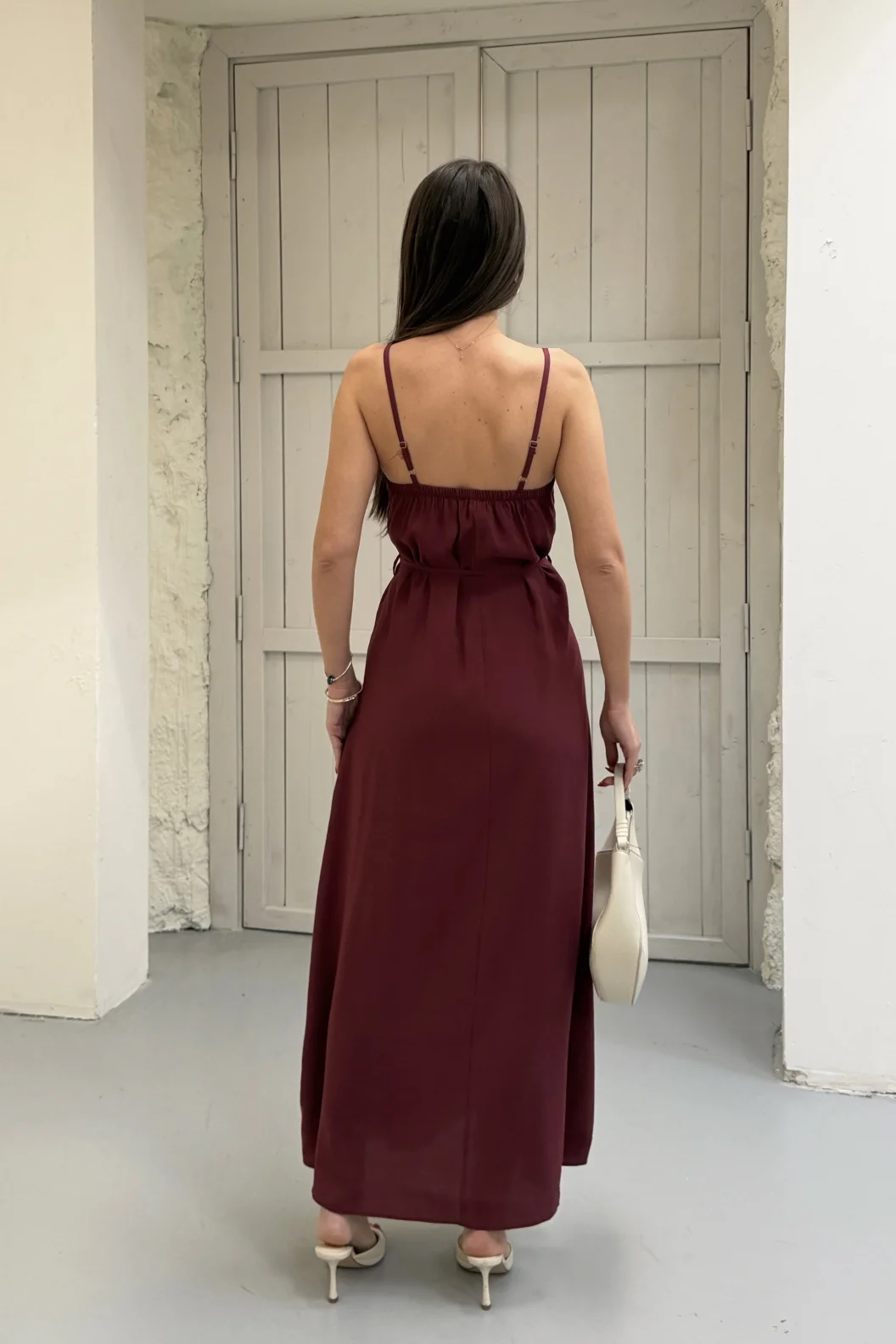 Bordo Modal Askılı Elbise