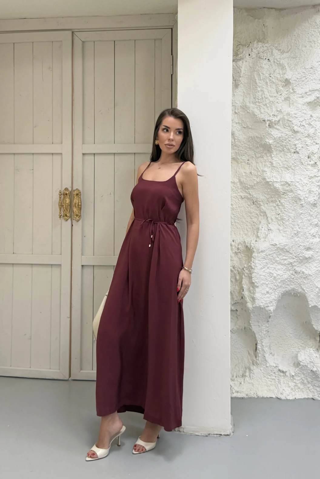 Bordo Modal Askılı Elbise