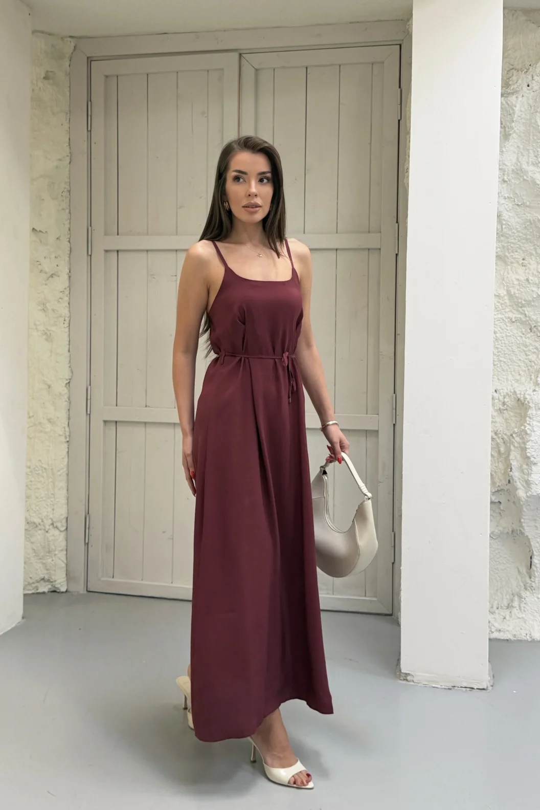 Bordo Modal Askılı Elbise