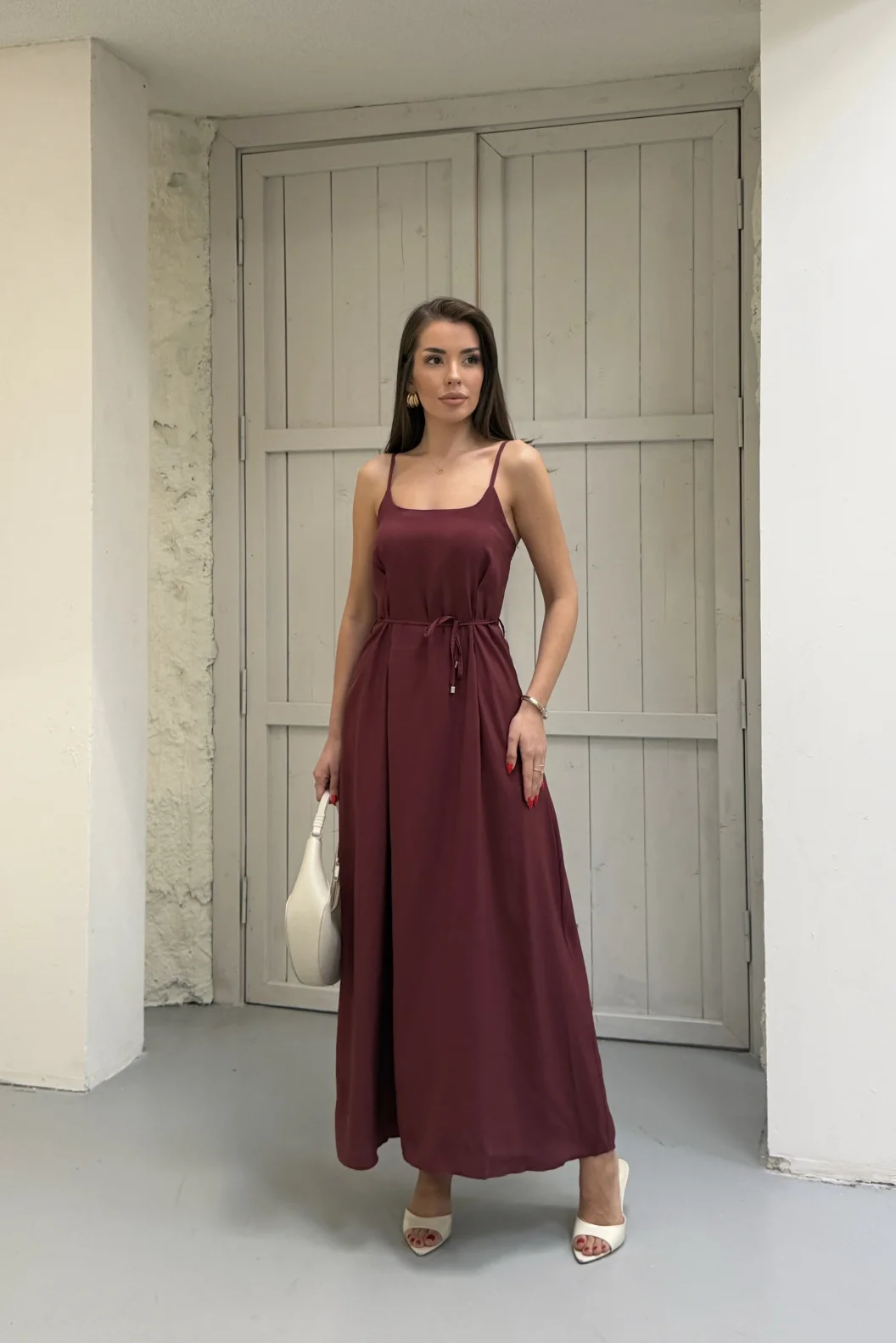 Bordo Modal Askılı Elbise