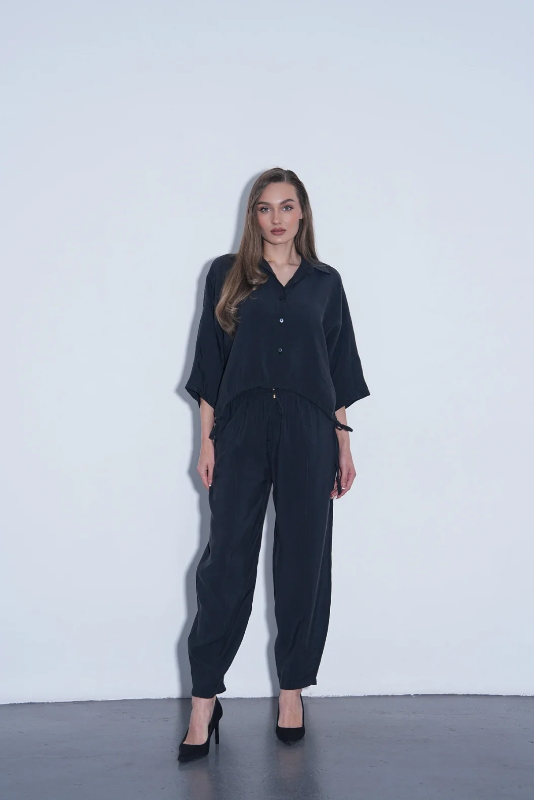 Siyah Modal Gömlek Pantolon Takım