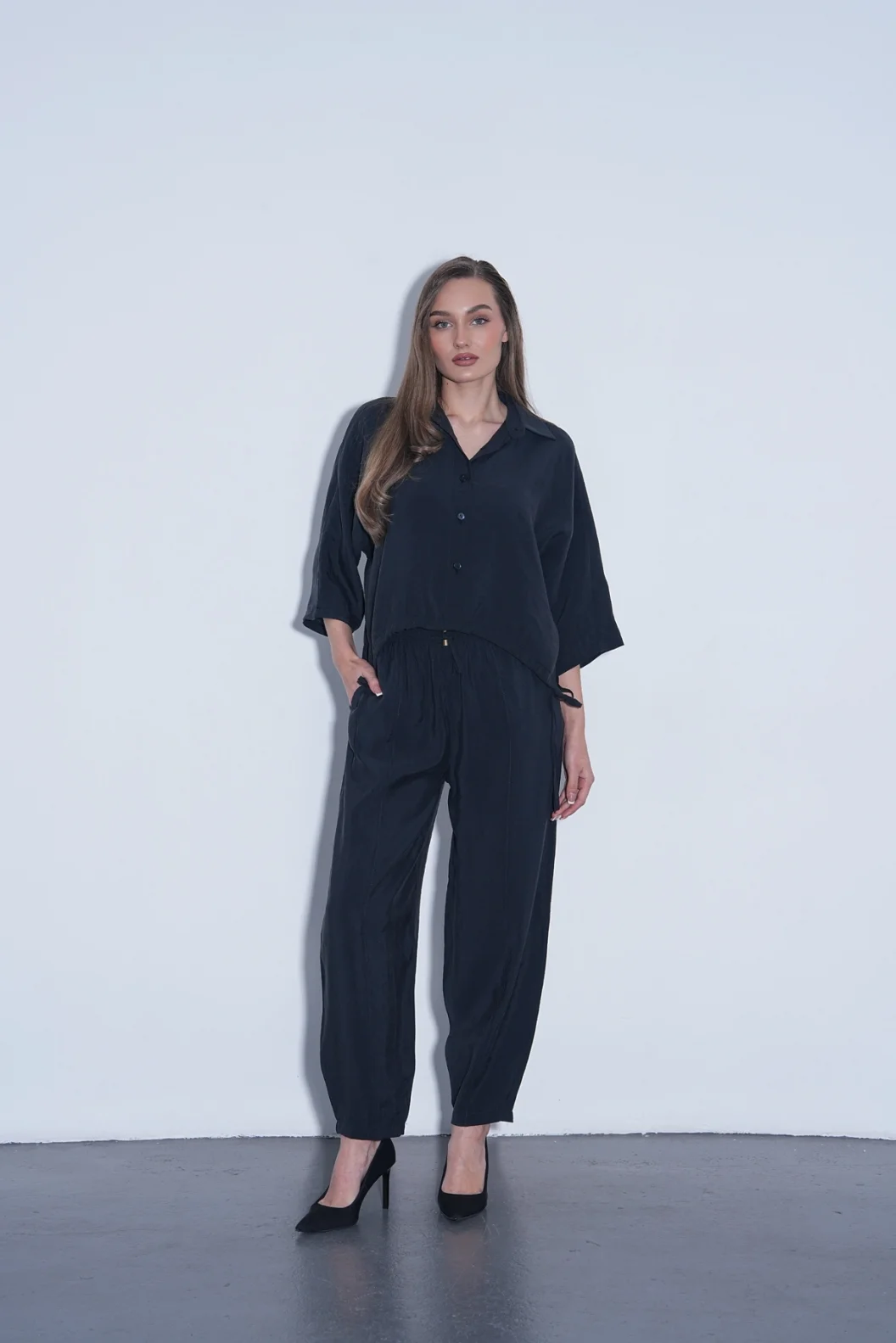 Siyah Modal Gömlek Pantolon Takım