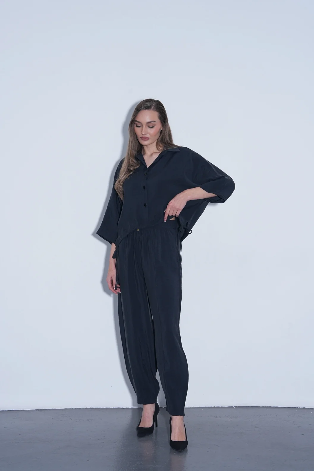 Siyah Modal Gömlek Pantolon Takım