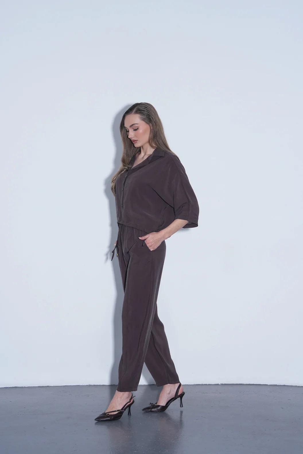 Kahverengi Modal Gömlek Pantolon Takım