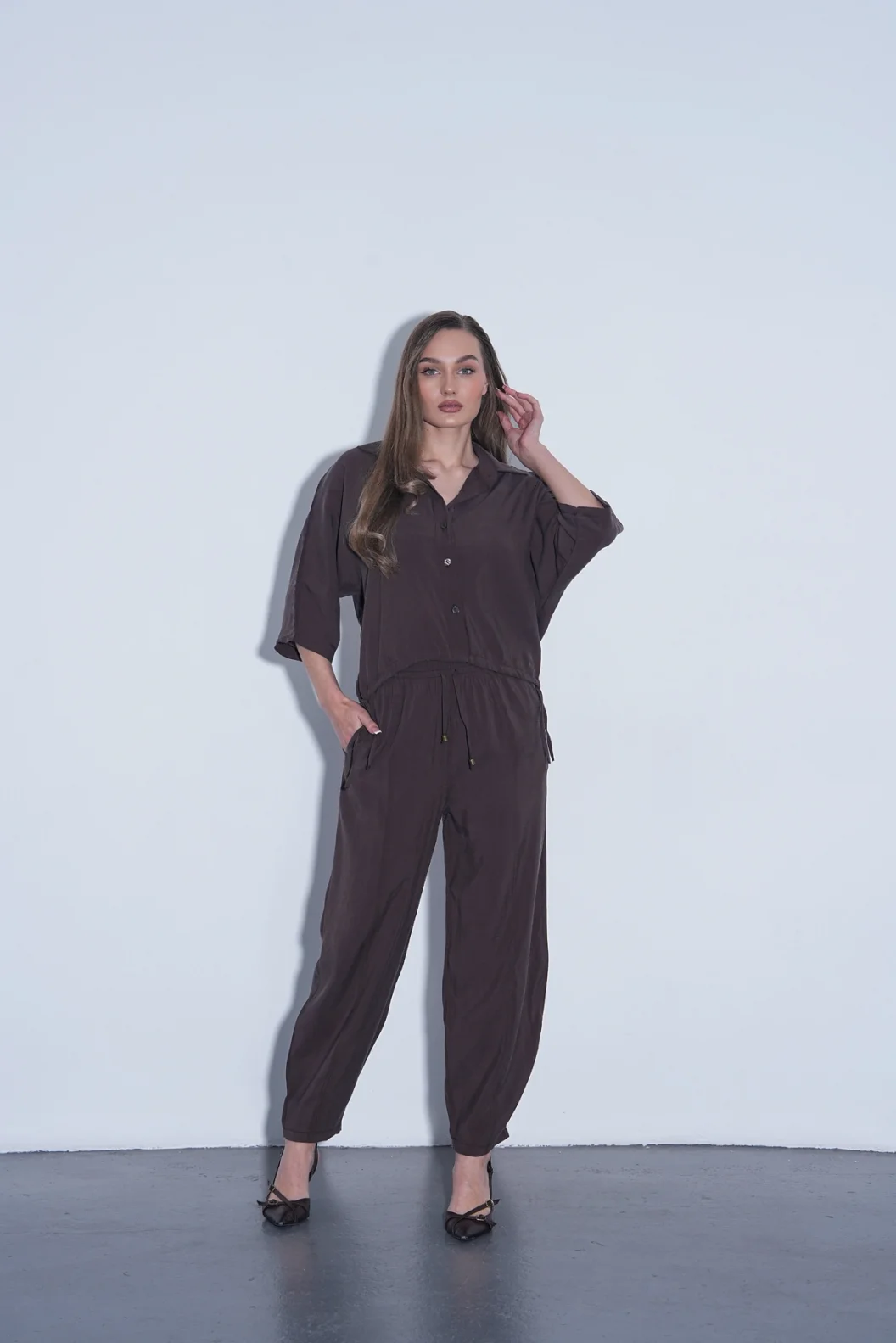 Kahverengi Modal Gömlek Pantolon Takım