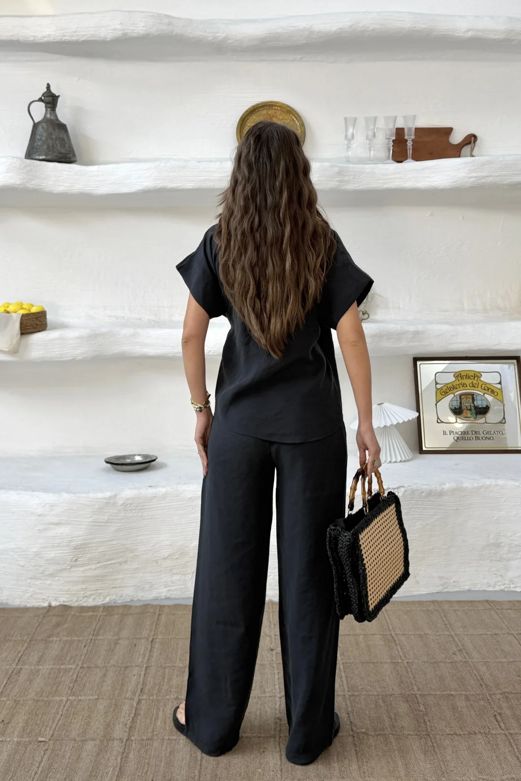 Siyah Bağlamalı Oversize Tencel Modal Takım