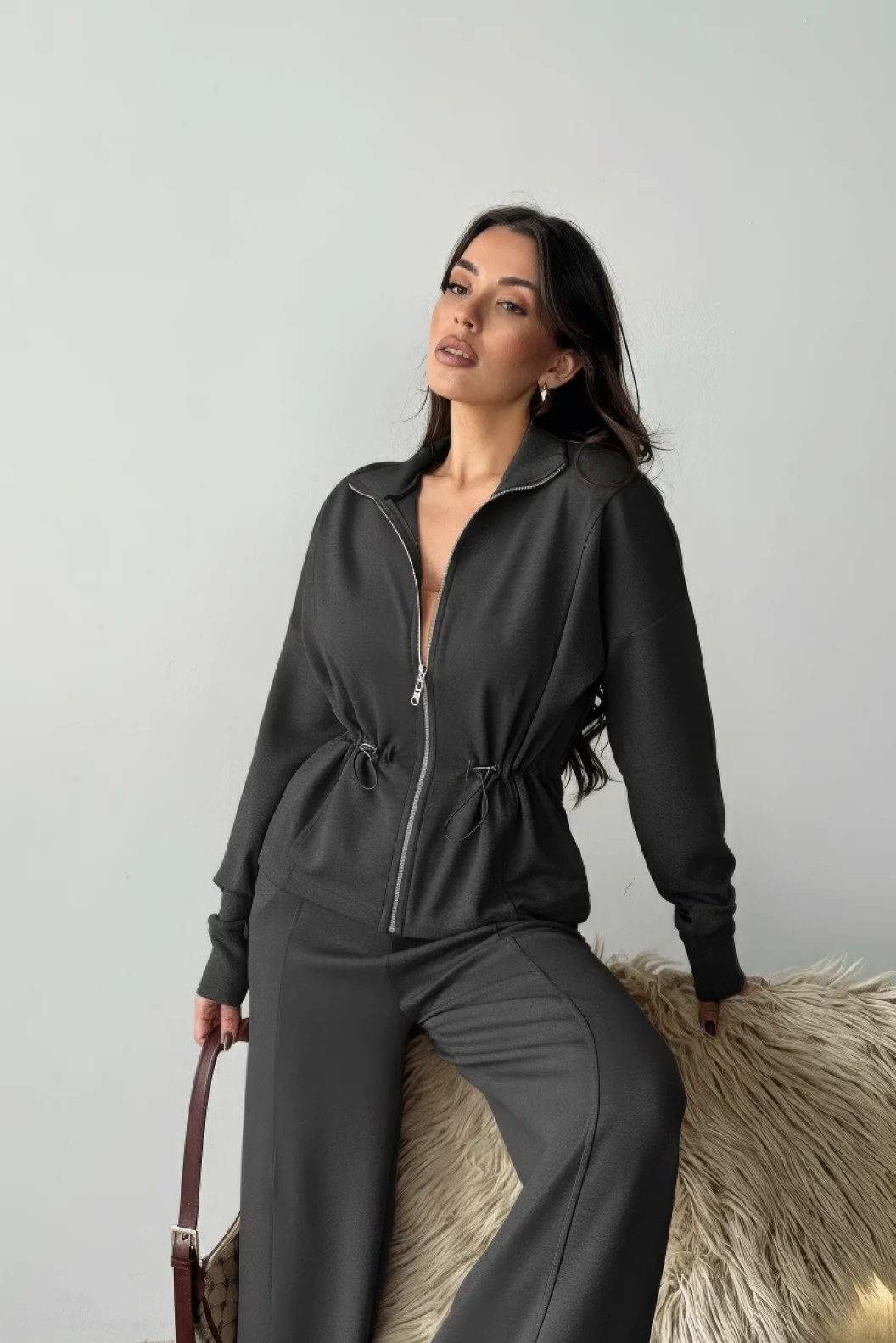 Antrasit Bel Büzgülü Modal Takım