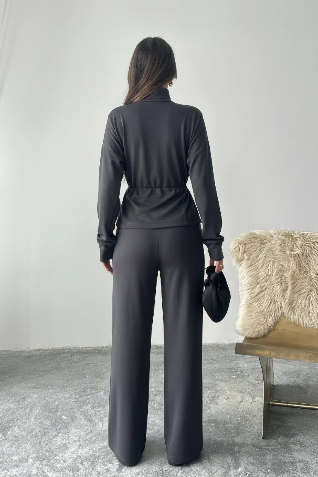 Antrasit Bel Büzgülü Modal Takım