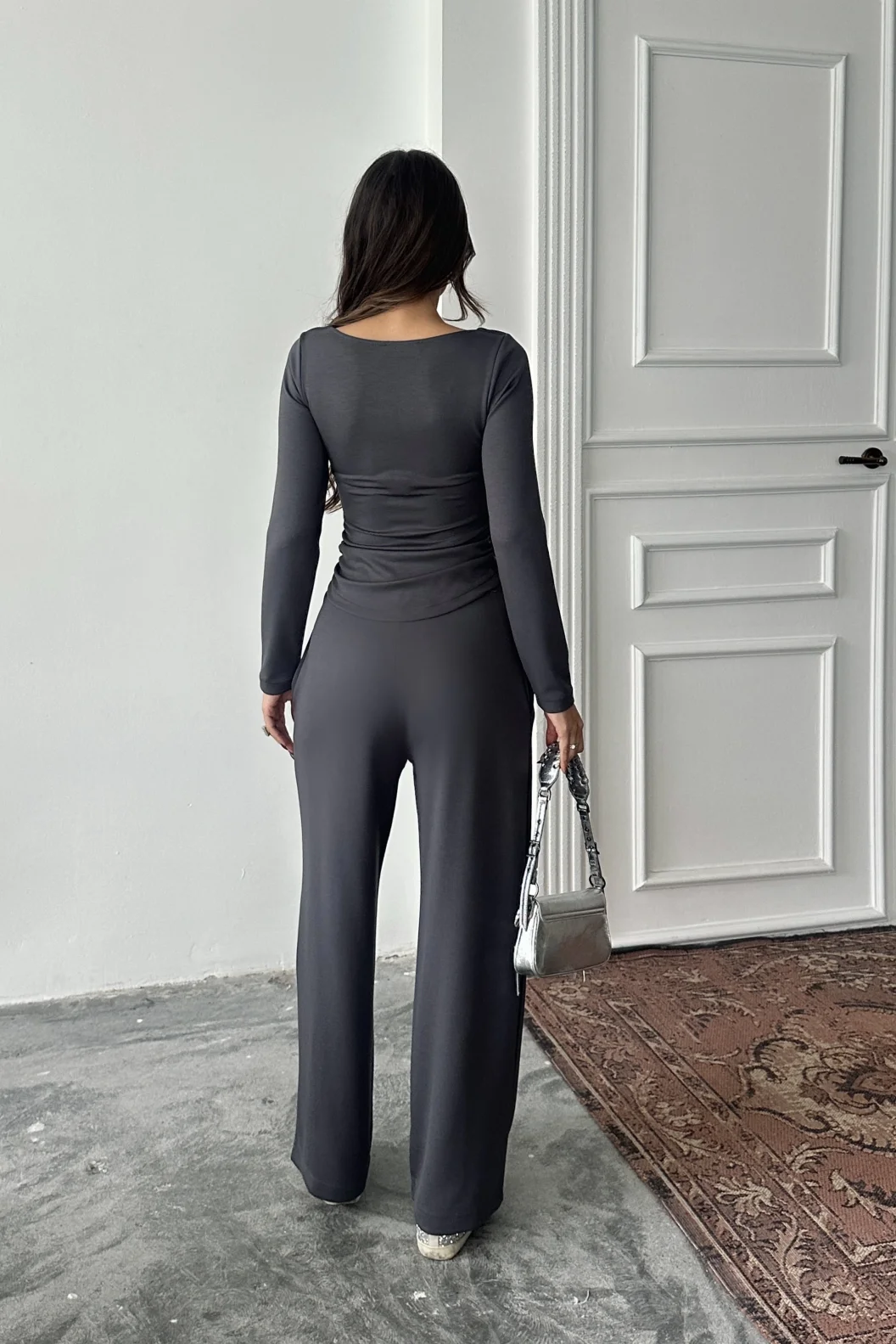 Antrasit Kare Yaka Büzgülü Modal Takım