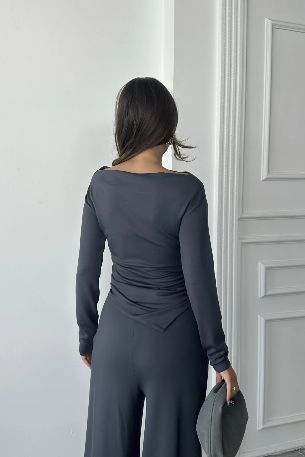Antrasit Omuz Detaylı Büzgülü Modal Takım