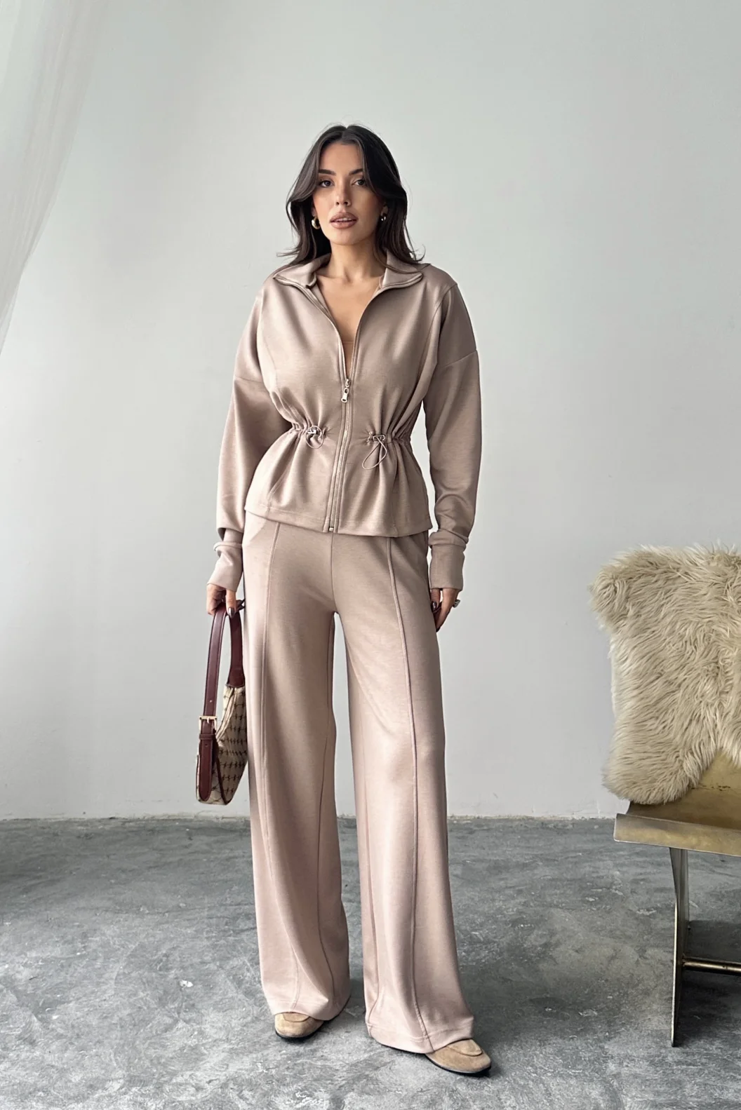 Bej Bel Büzgülü Modal Takım