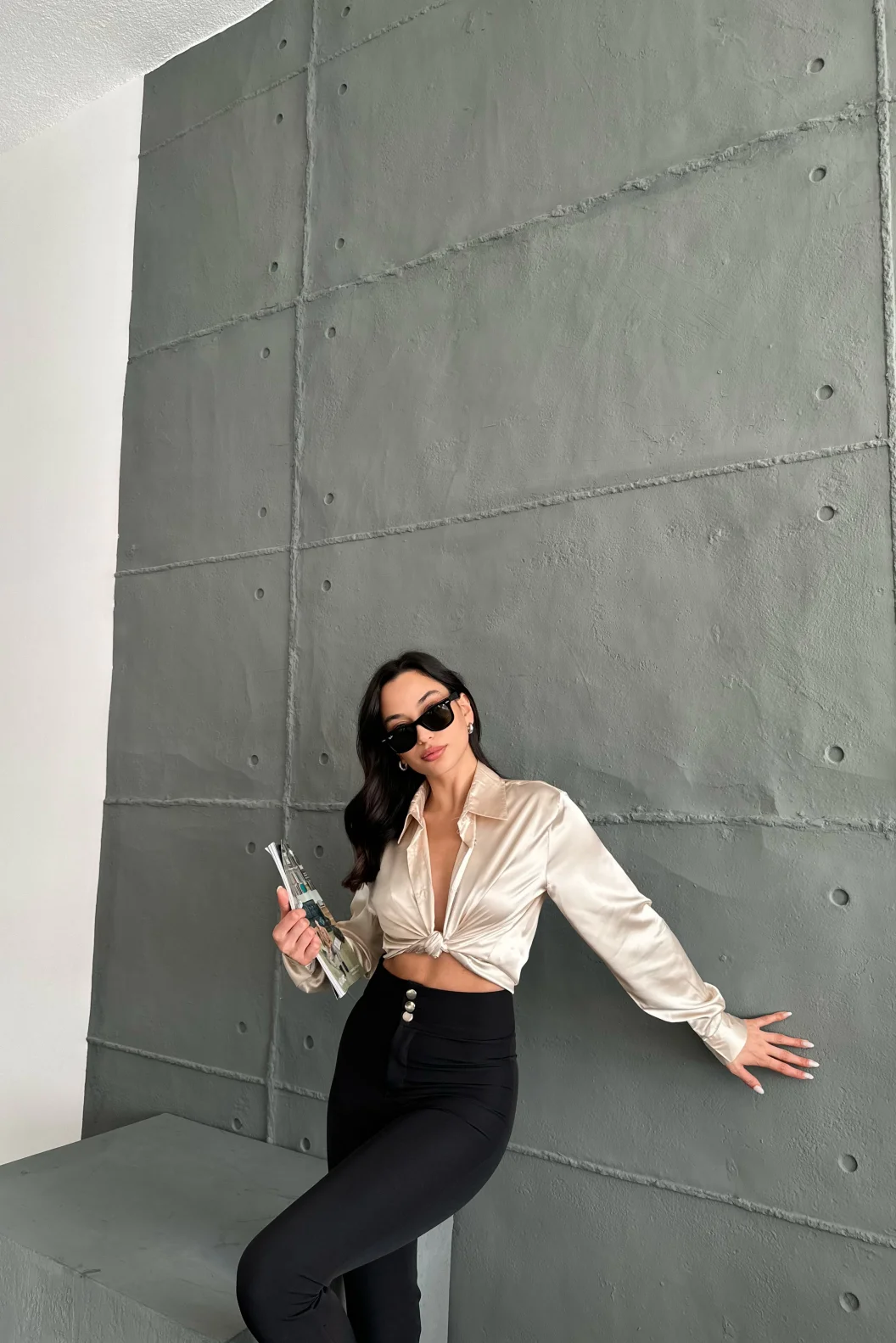 Bej Saten Oversize Gömlek