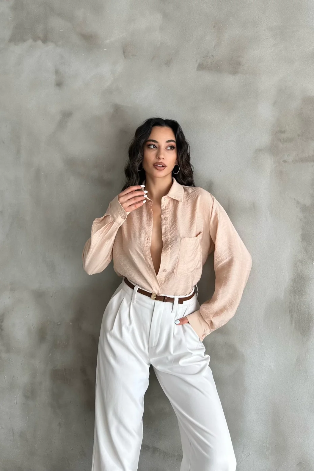 Bej Oversize Gömlek