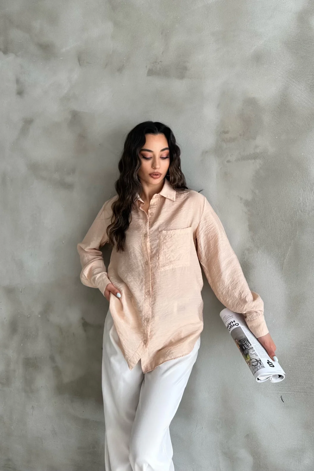 Bej Oversize Gömlek