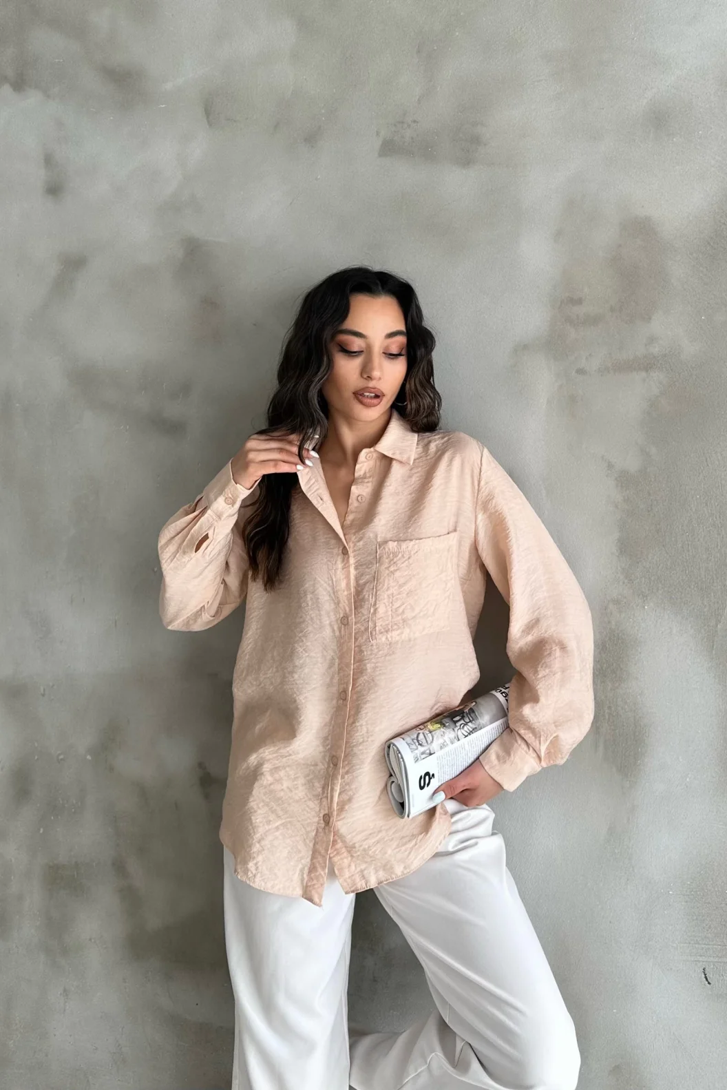 Bej Oversize Gömlek