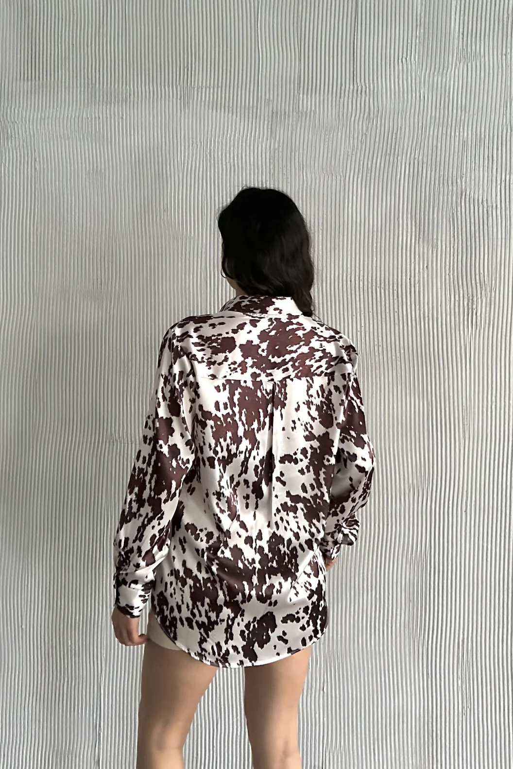 Benek Desen Saten Oversize Gömlek