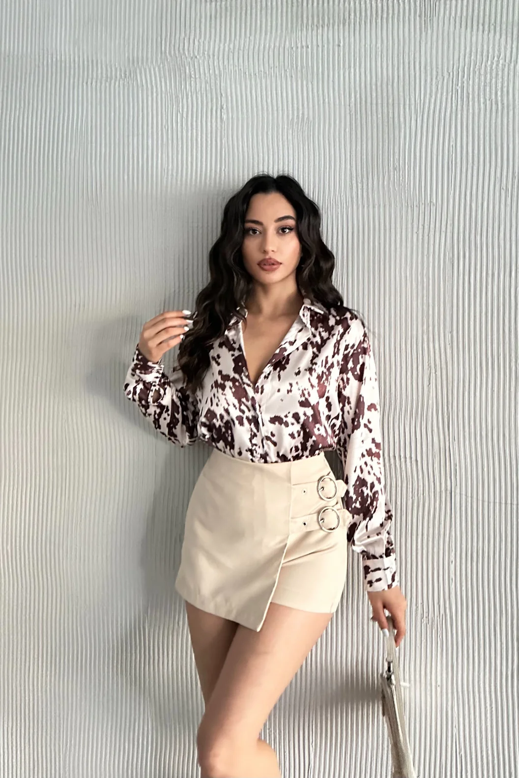 Benek Desen Saten Oversize Gömlek