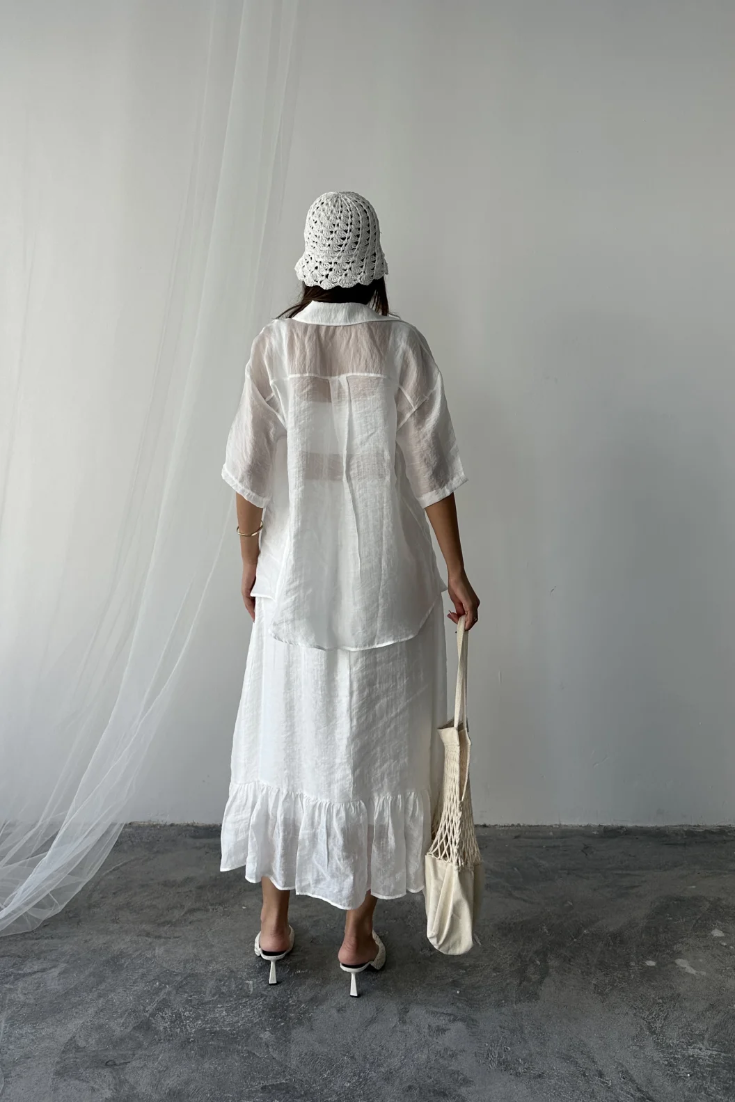 Beyaz Oversize Gömlek Etek Takım