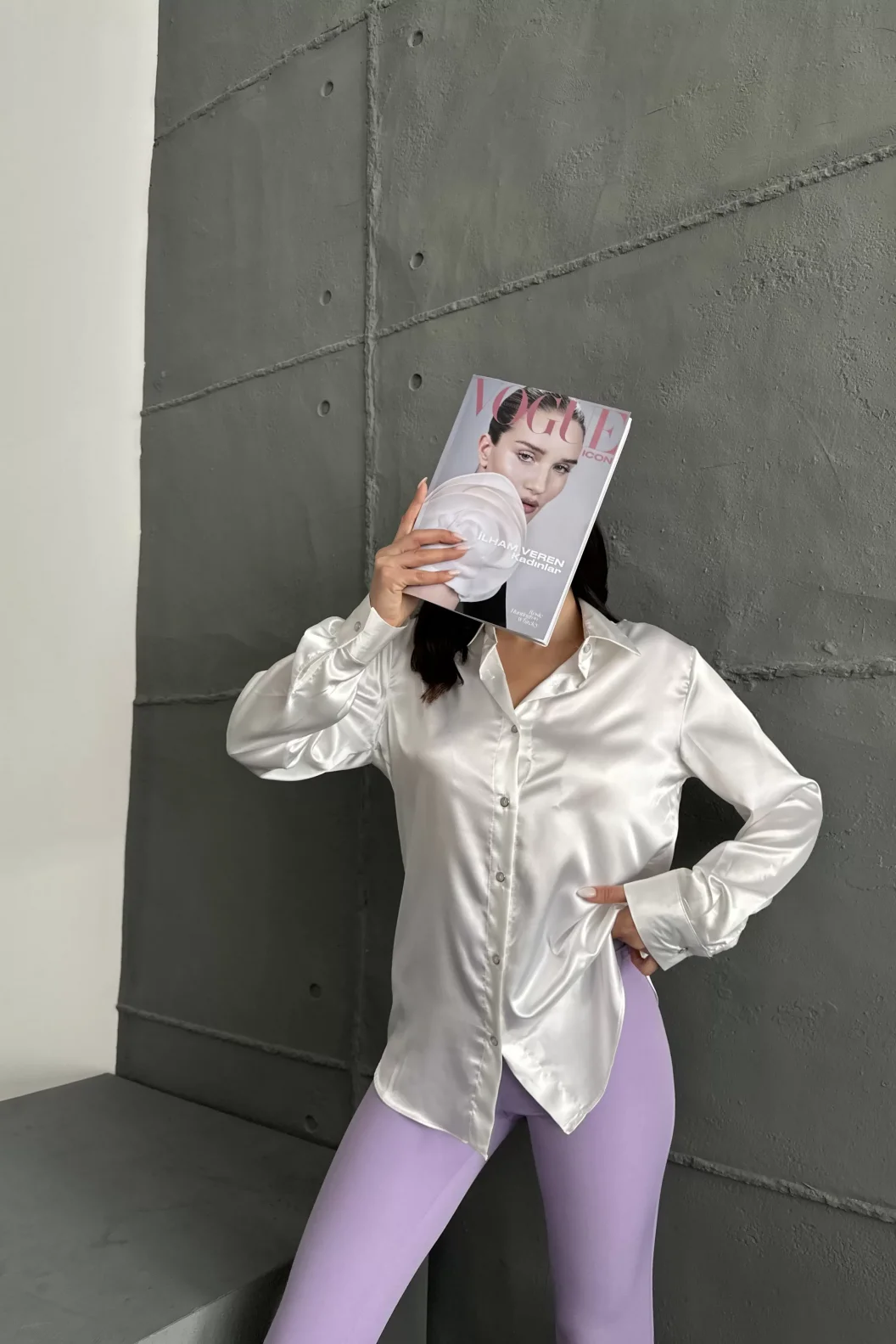 Beyaz Saten Oversize Gömlek