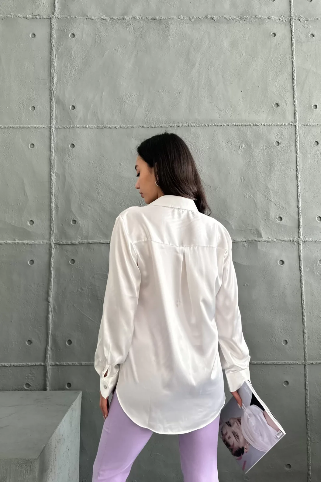 Beyaz Saten Oversize Gömlek