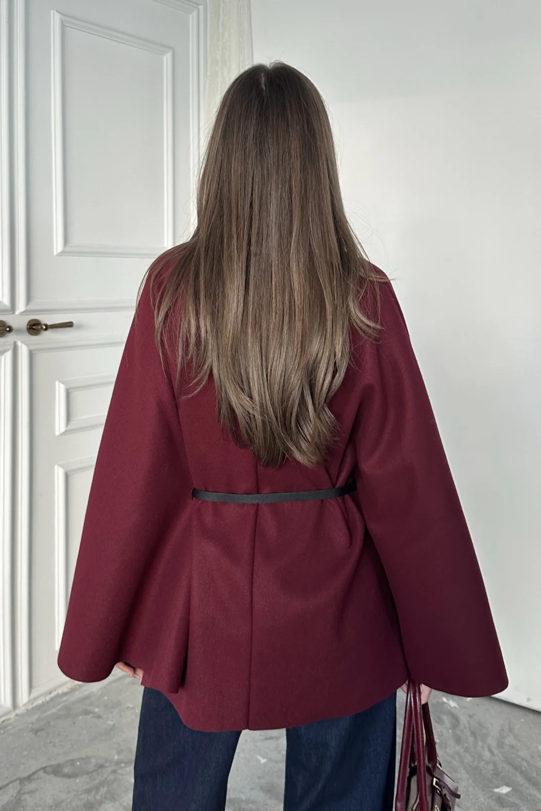 Bordo Kaşe Kemerli Panço