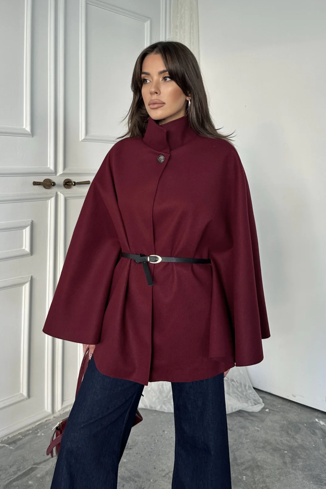 Bordo Kaşe Kemerli Panço