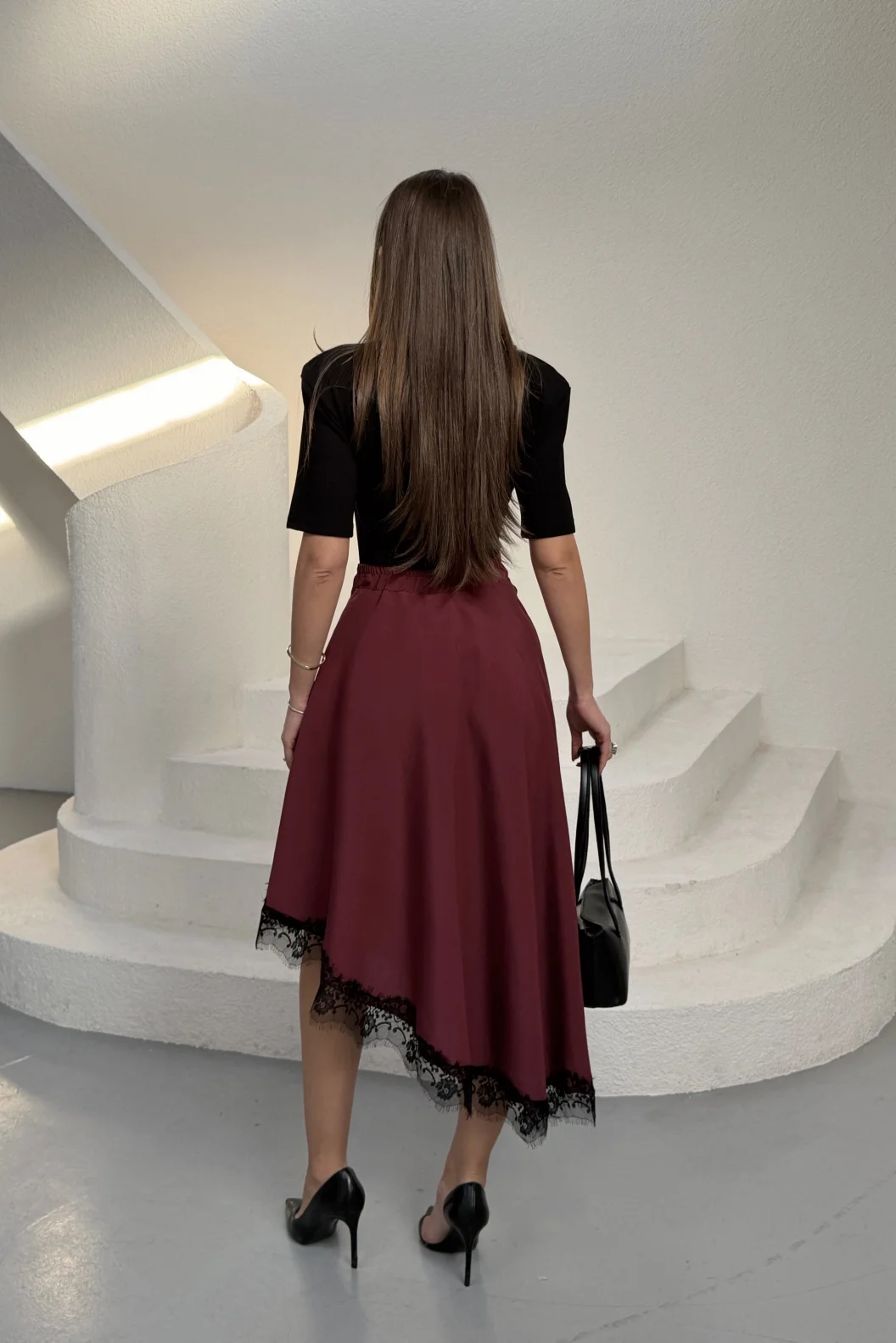 Bordo Modal Dantelli Etek